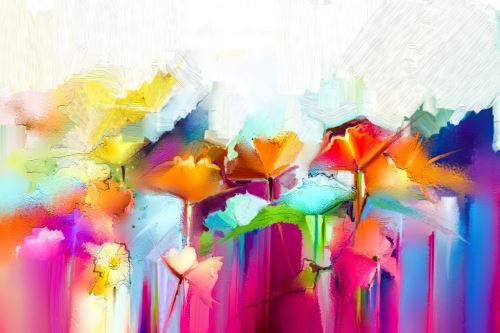 04 - Abstraktní barevné olejomalba květin